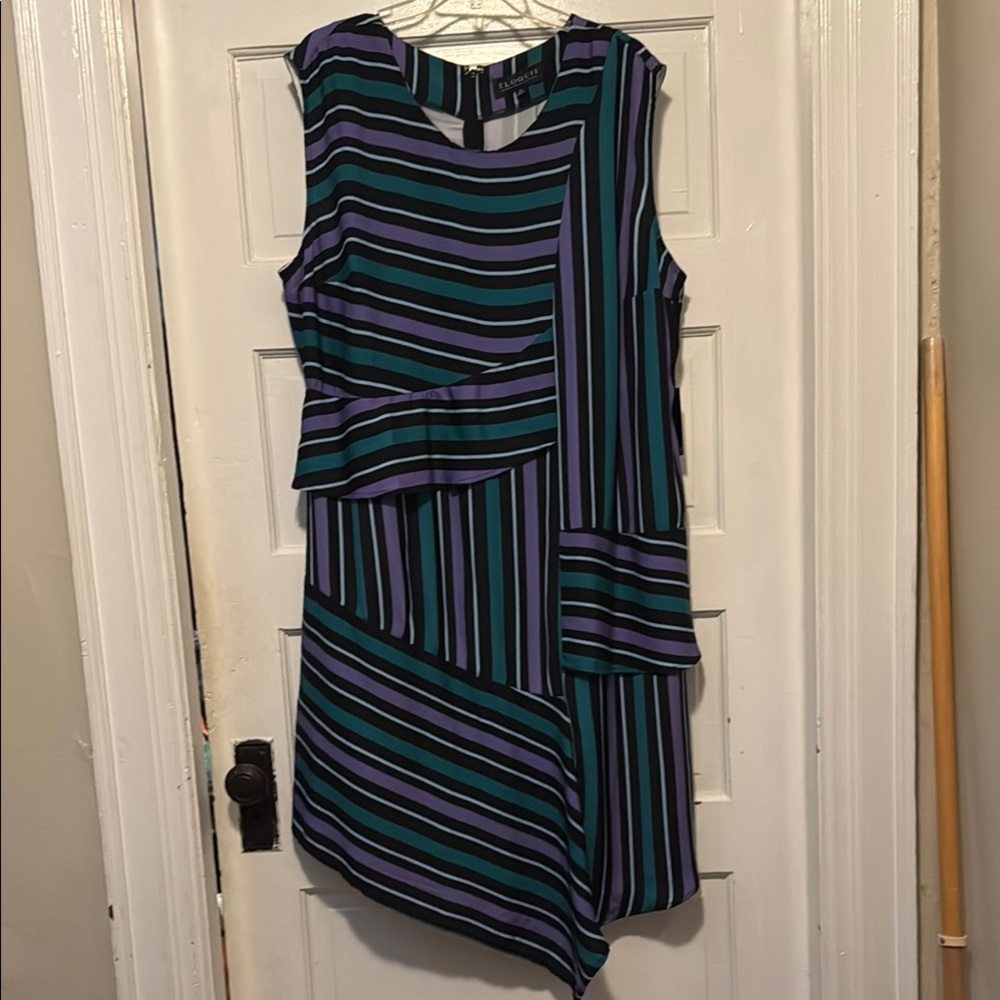 Eloquii Asymmetrical Purple/Green Sheath Dress